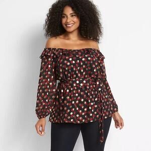 Lane Bryant Off the Shoulder Belted Top Black Size 14